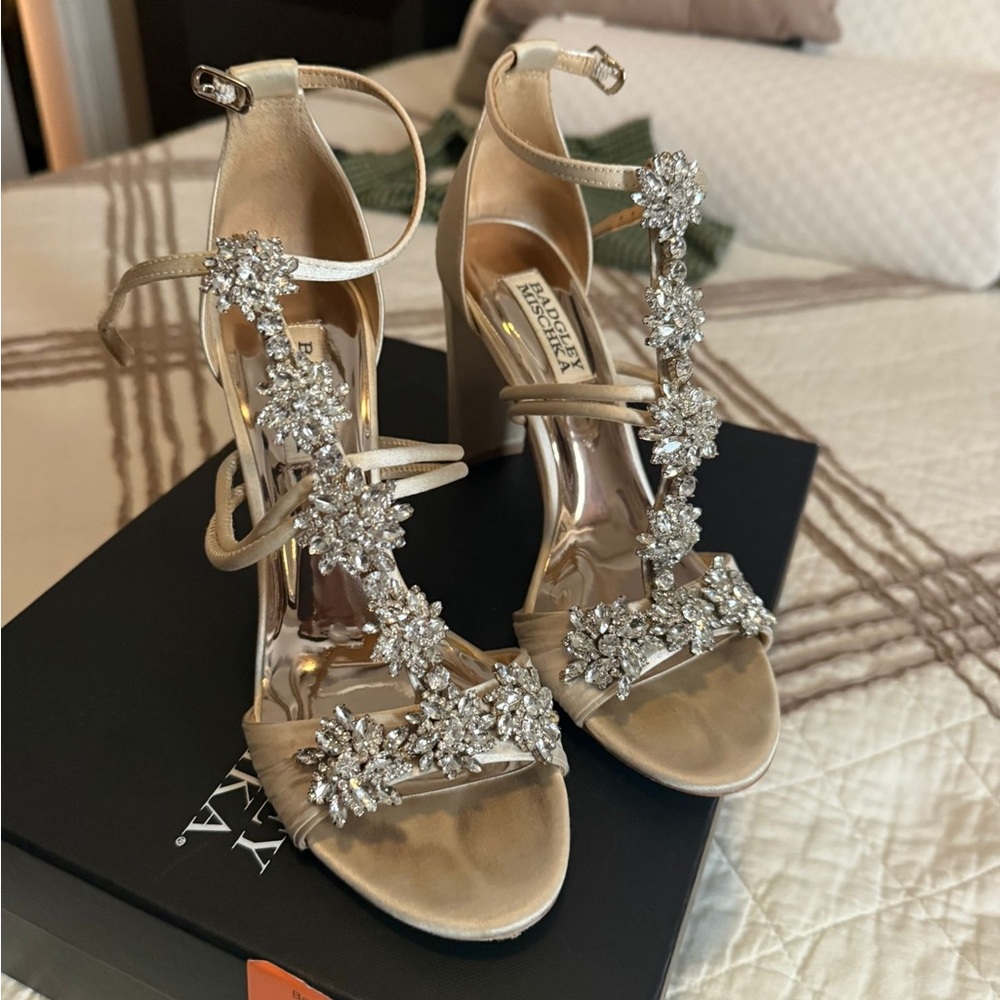 Badgley Mischka Gold Heels with Crystal Embellishments